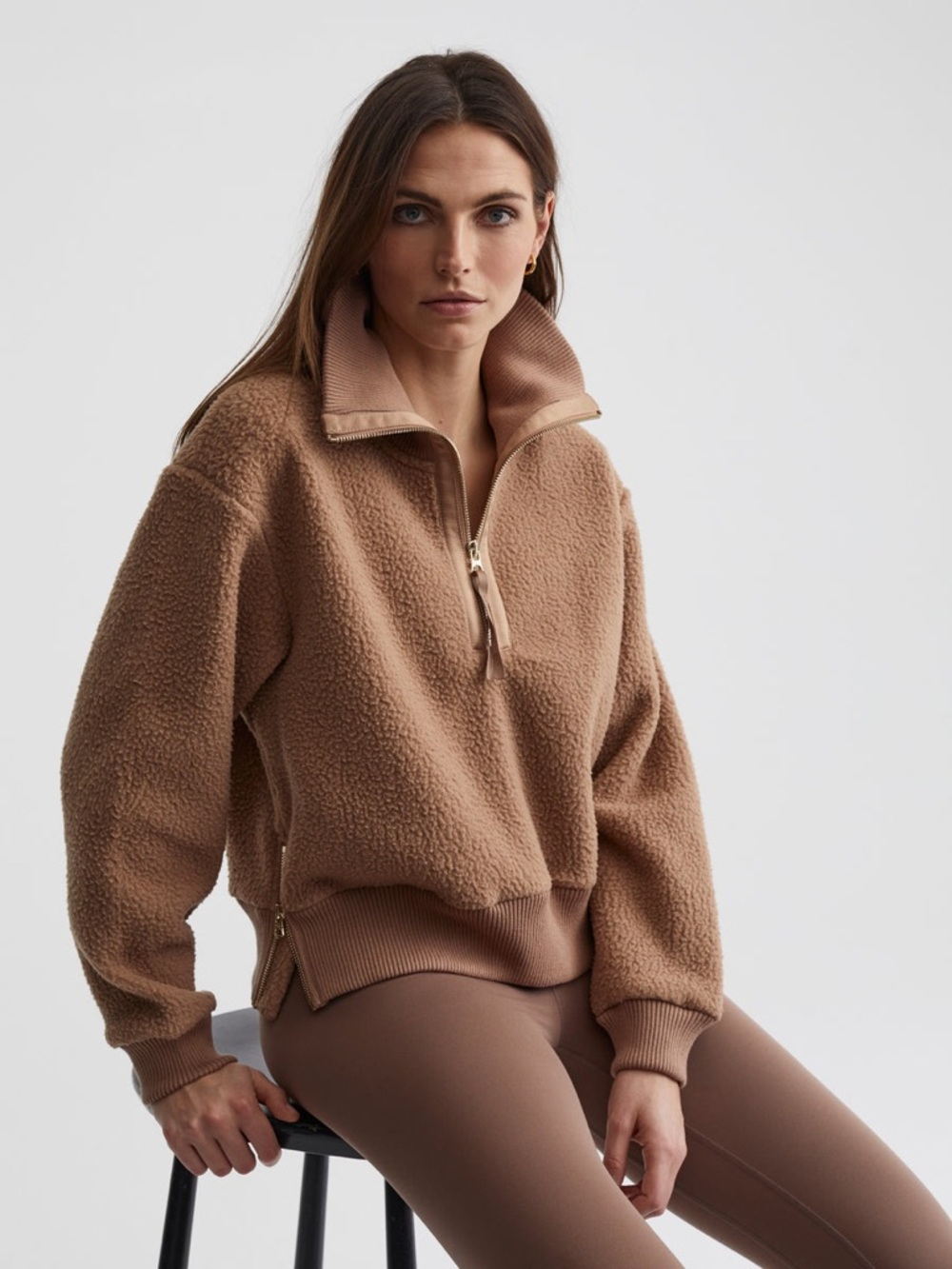 Varley Camel Teddy Half-Zip Pullover